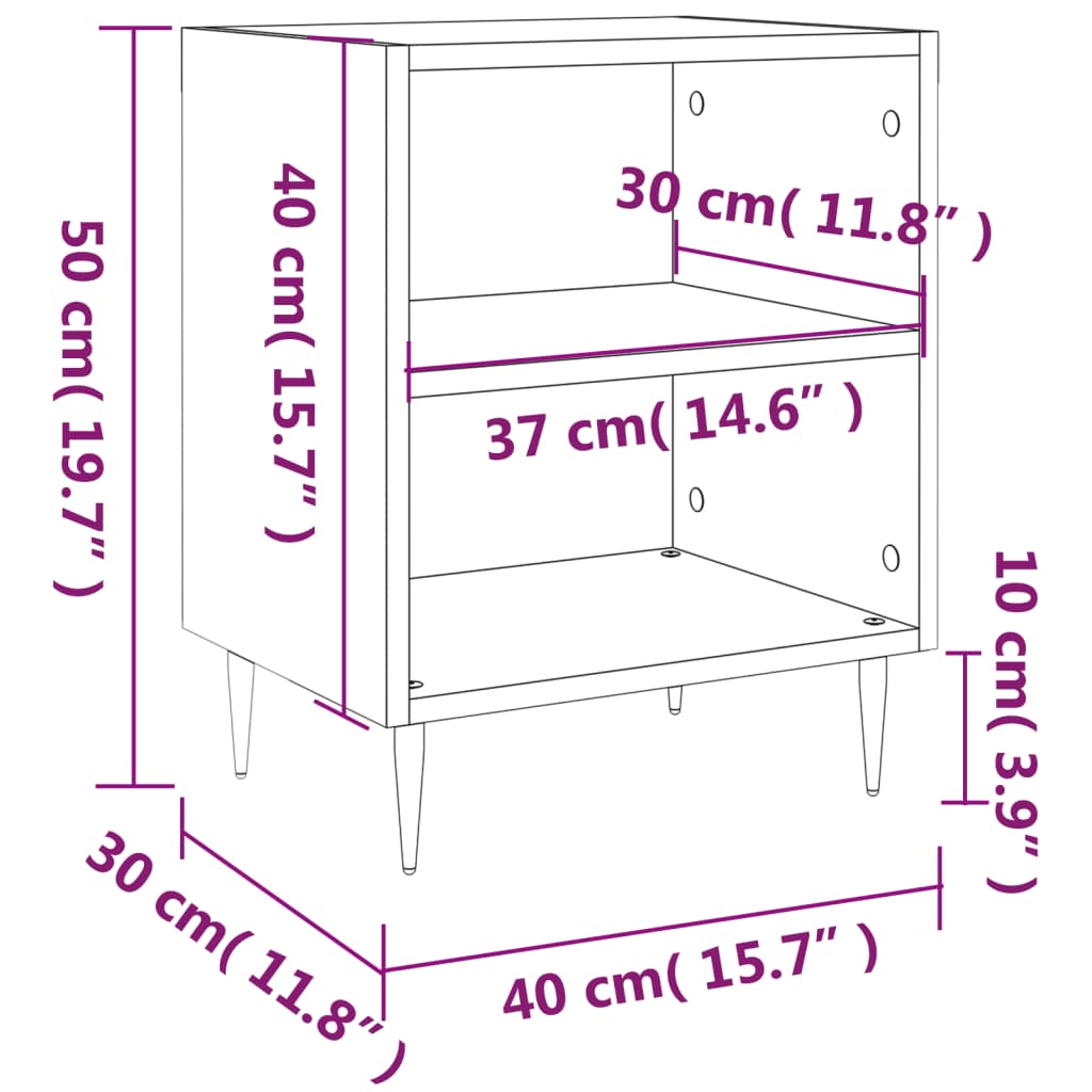 Comodino Grigio Cemento 40x30x50 cm in Legno Multistrato