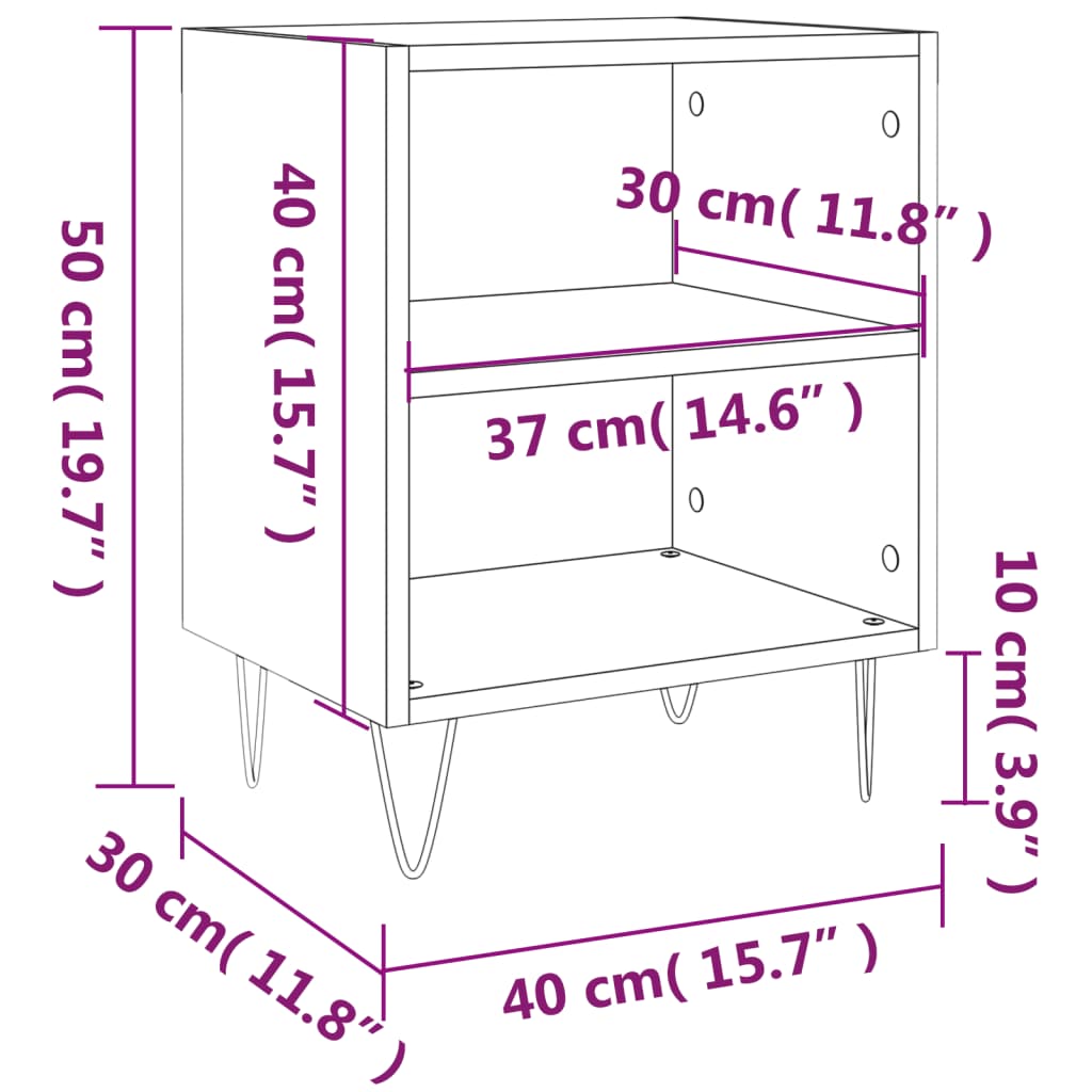 Comodino Grigio Cemento 40x30x50 cm in Legno Multistrato