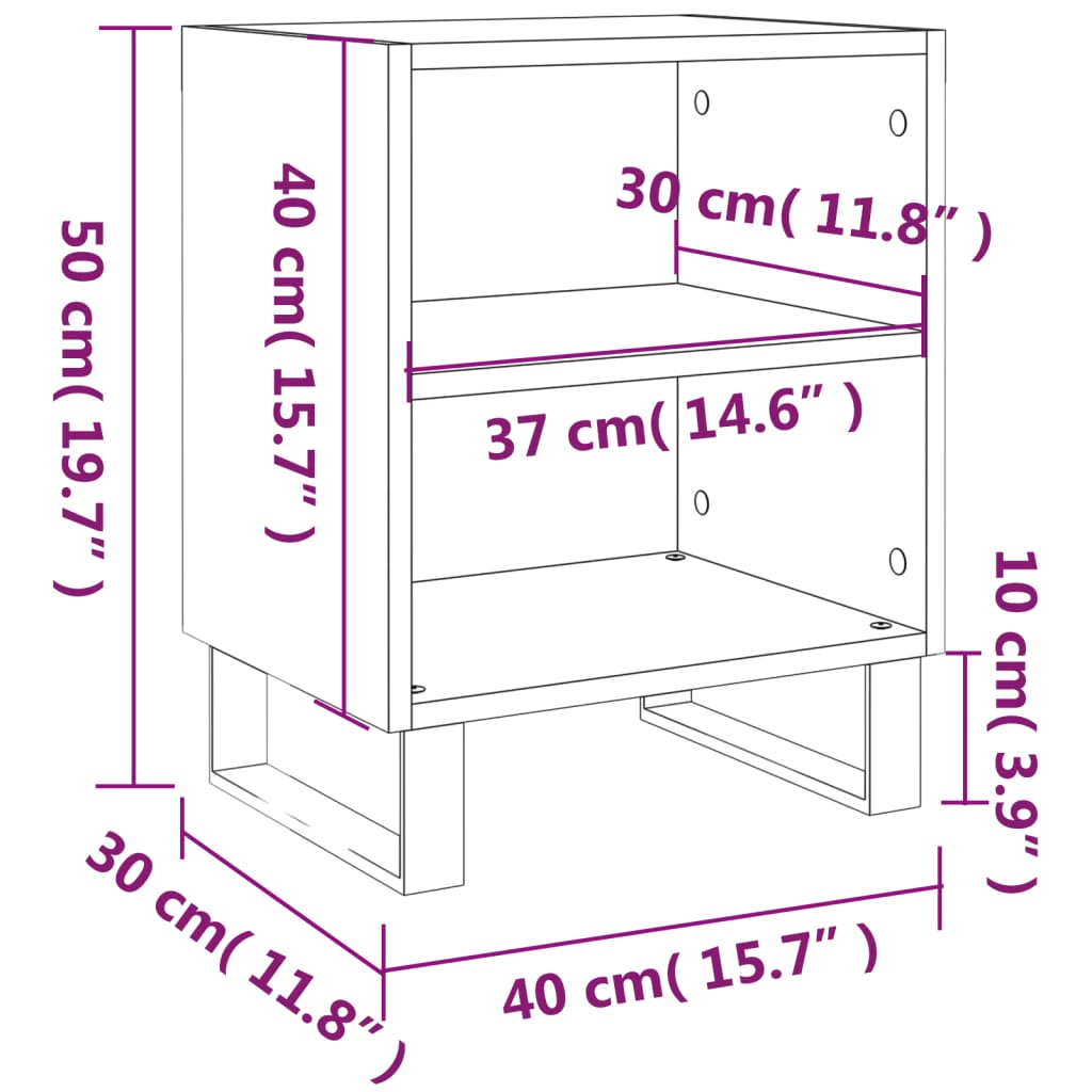 Comodini Rovere Fumo 2 pz 40x30x50 cm in Legno Multistrato