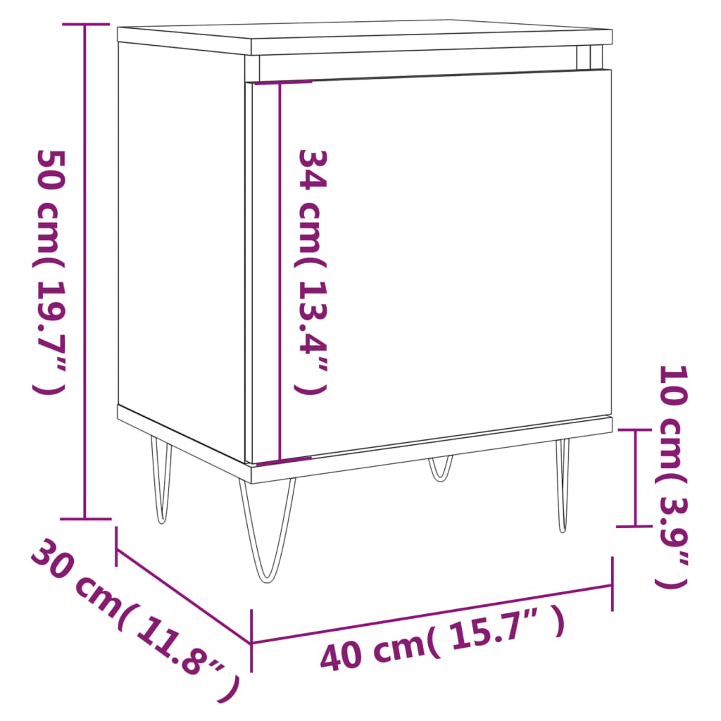 Comodino Grigio Cemento 40x30x50 cm in Legno Multistrato