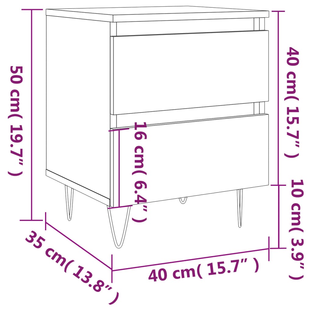 Comodino Grigio Cemento 40x35x50 cm in Legno Multistrato