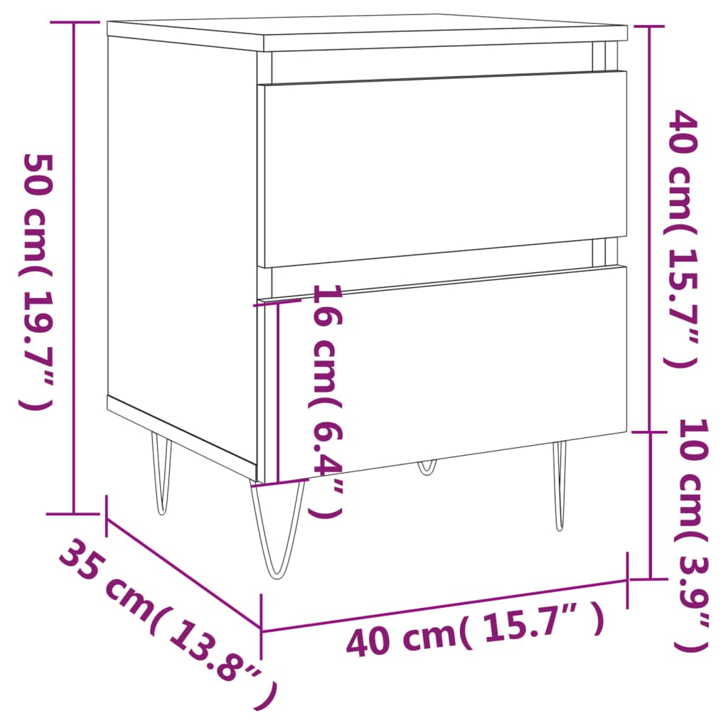 Comodino Rovere Fumo 40x35x50 cm in Legno Multistrato