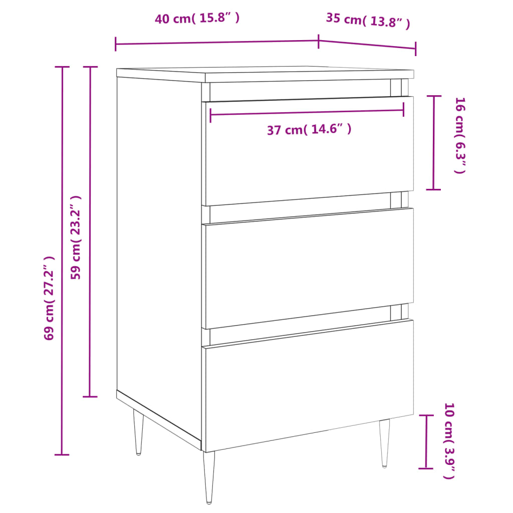 Comodino Grigio Cemento 40x35x69 cm in Legno Multistrato