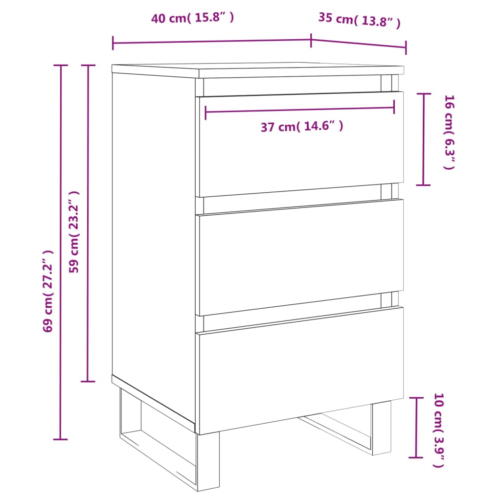 Comodino Bianco Lucido 40x35x69 cm in Legno Multistrato