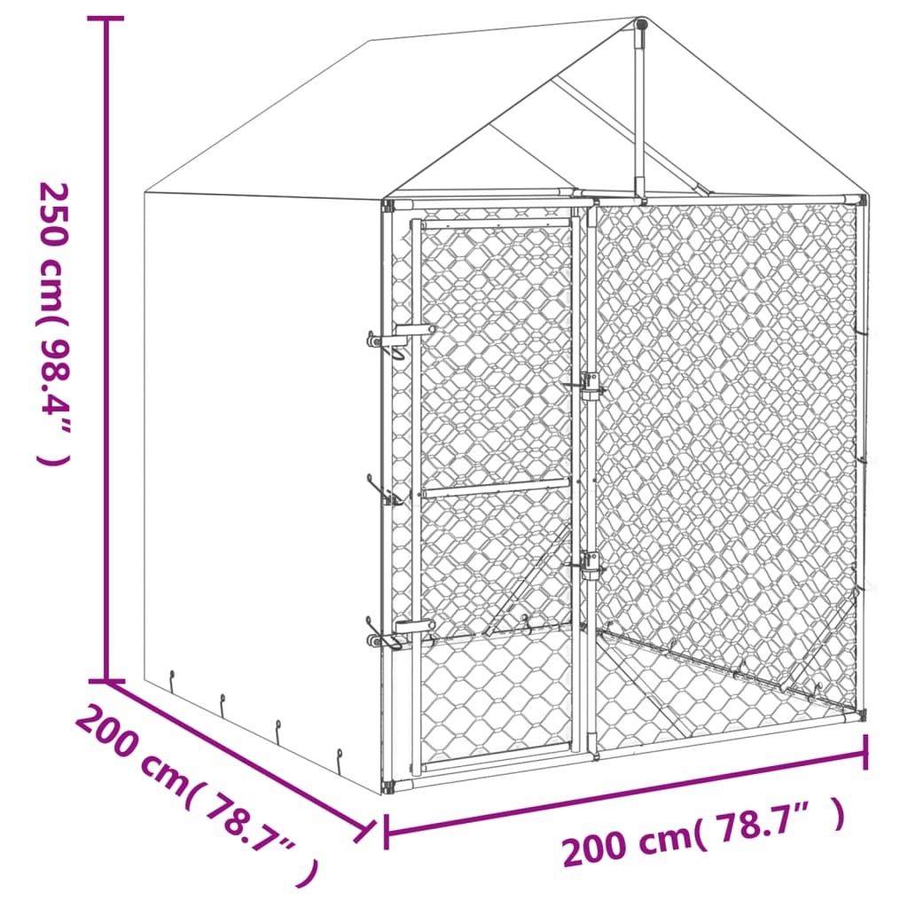 Cuccia Cani da Esterno Tetto Argento 2x2x2,5 m Acciaio Zincato