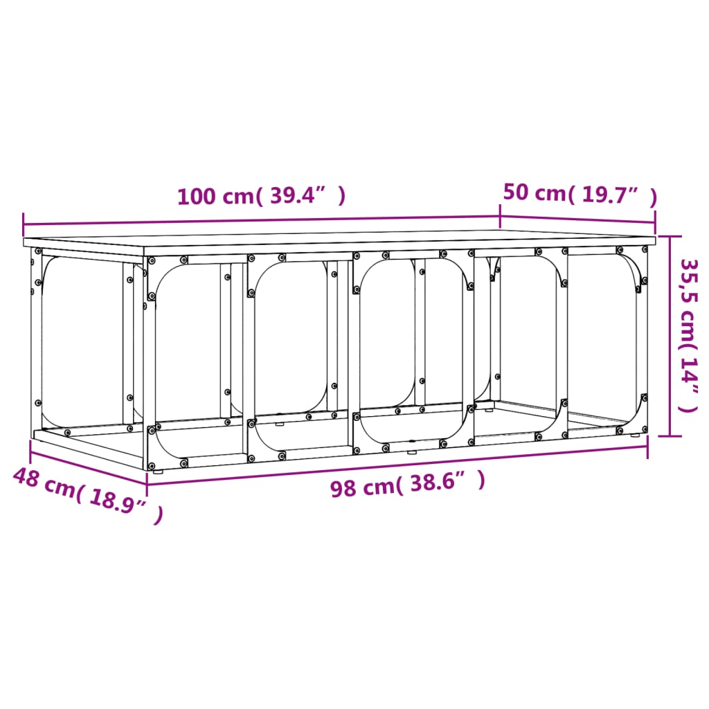 Tavolino da Salotto Nero 100x50x35,5 cm in Legno Multistrato