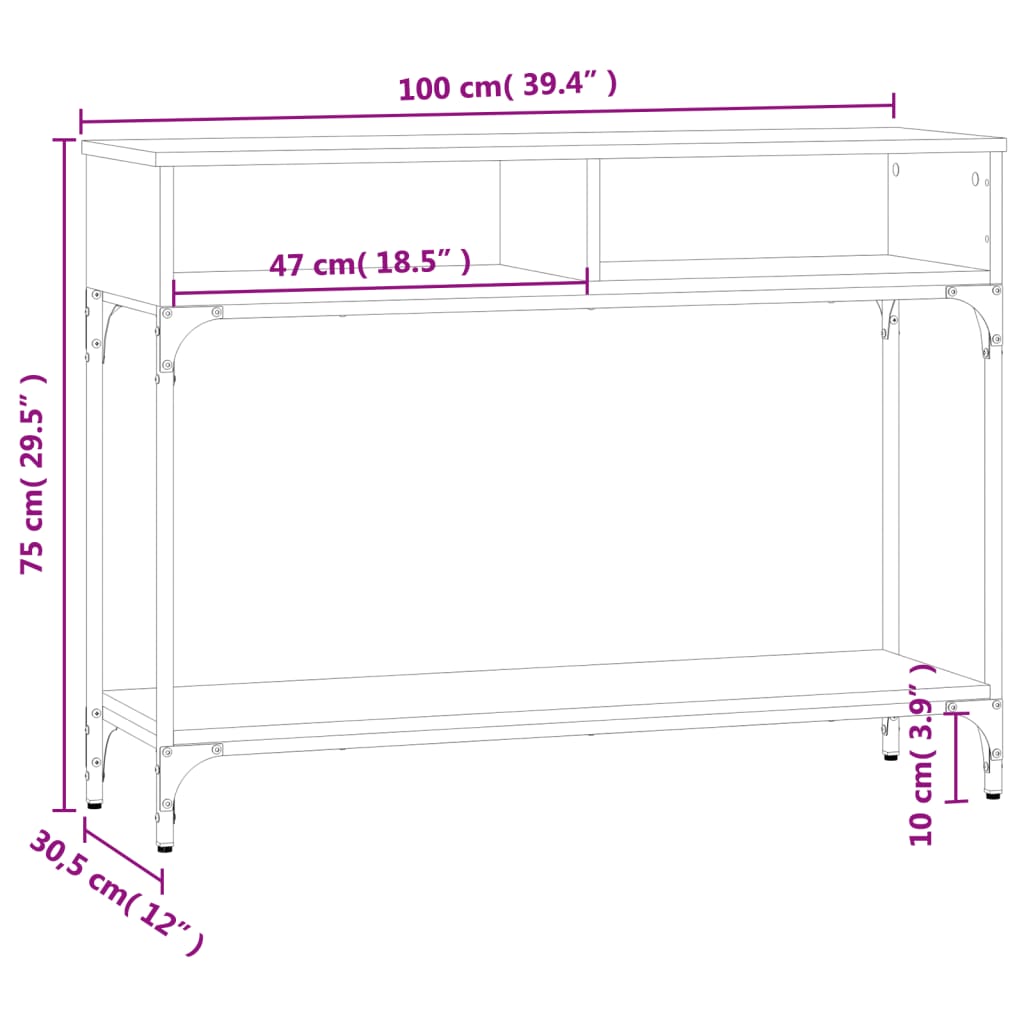 Tavolino Consolle Nero 100x30,5x75 cm in Legno Multistrato