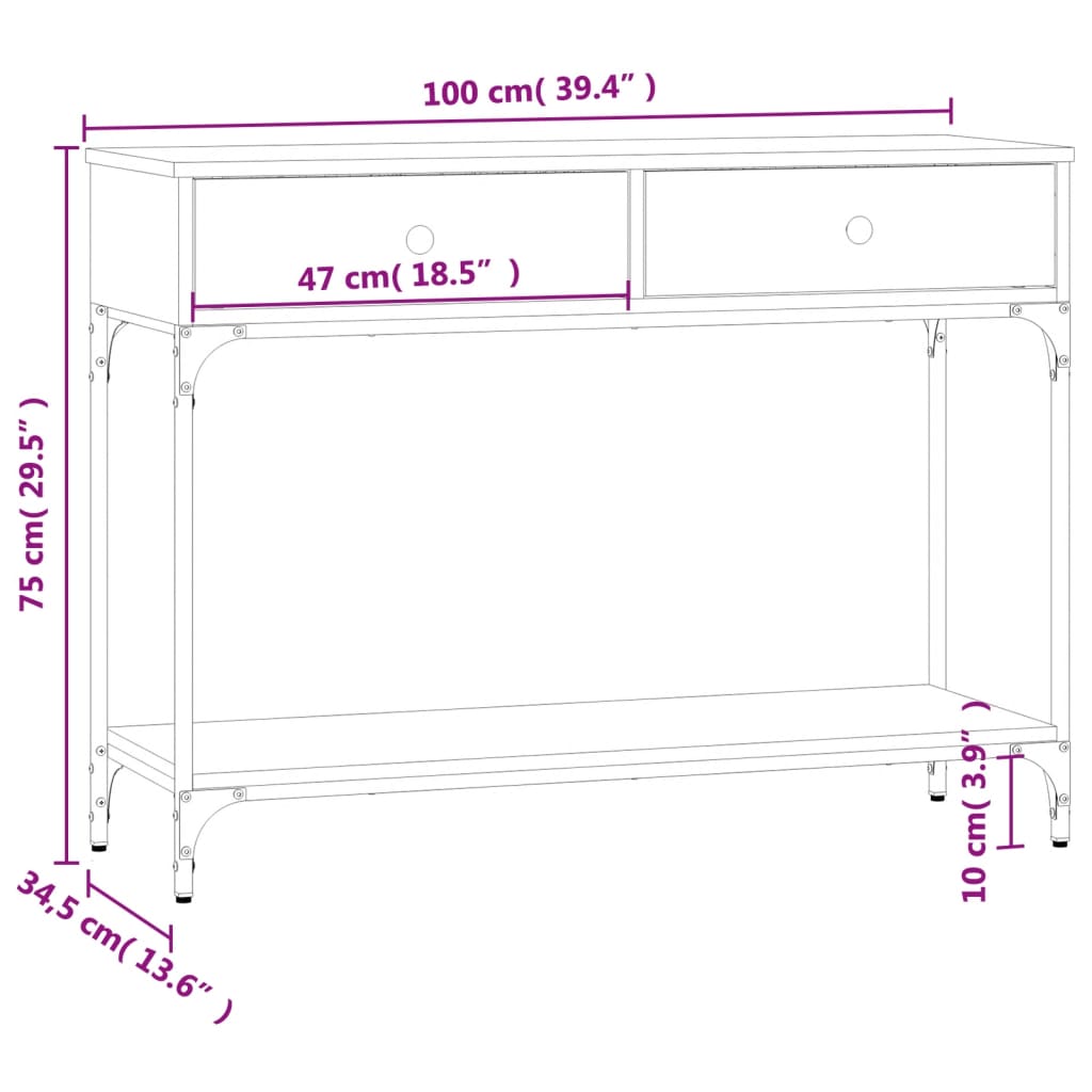 Tavolino Consolle Grigio Sonoma 100x34,5x75cm Legno Multistrato