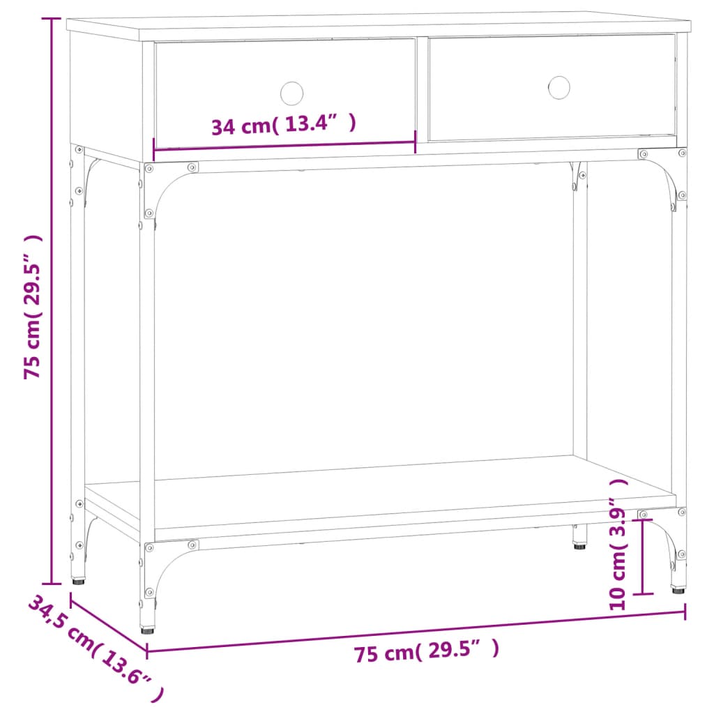 Tavolino Consolle Grigio Sonoma 75x34,5x75cm Legno Multistrato