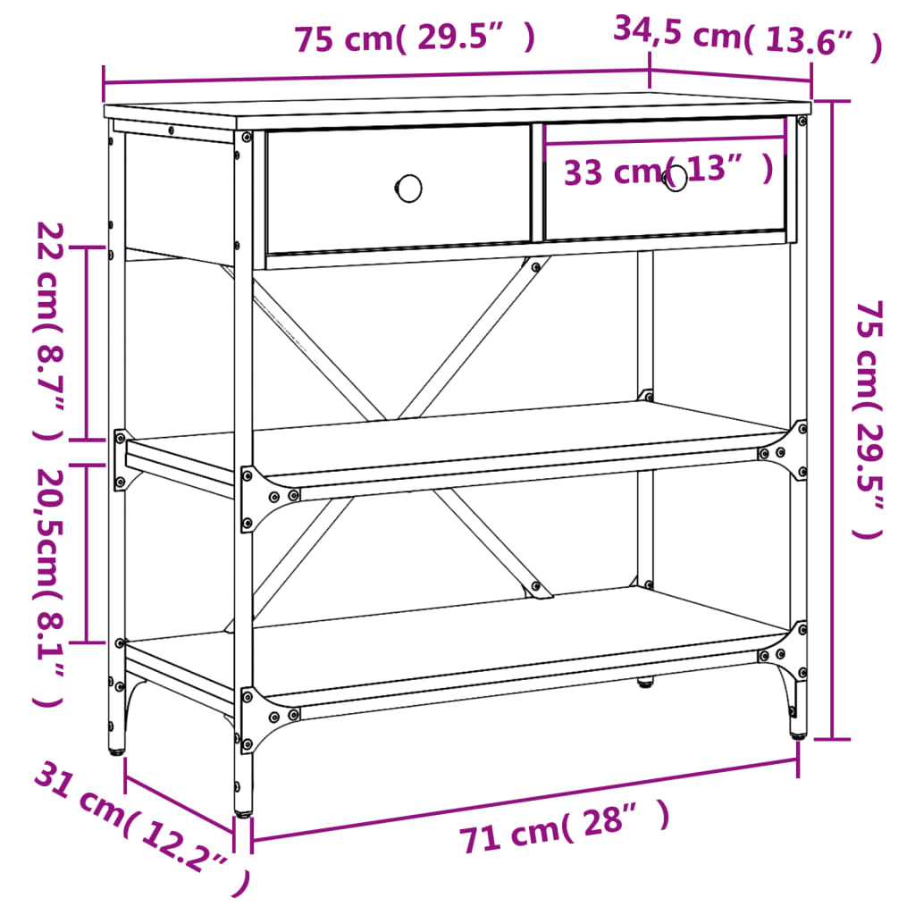 Tavolino Consolle Nero 75x34,5x75 cm in Legno Multistrato