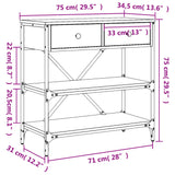 Tavolino Consolle Grigio Sonoma 75x34,5x75cm Legno Multistrato