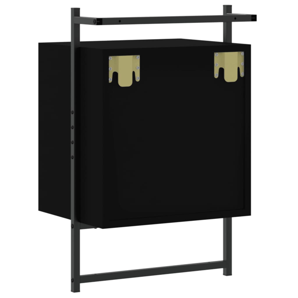 Comodino a Muro Nero 40x30x61 cm Legno Multistrato