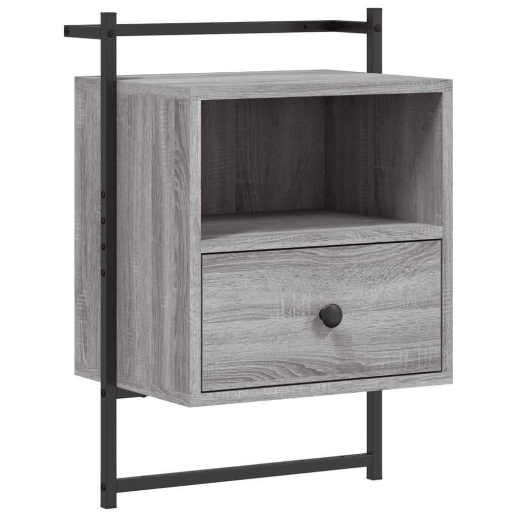 Comodino a Muro Grigio Sonoma 40x30x61 cm Legno Multistrato