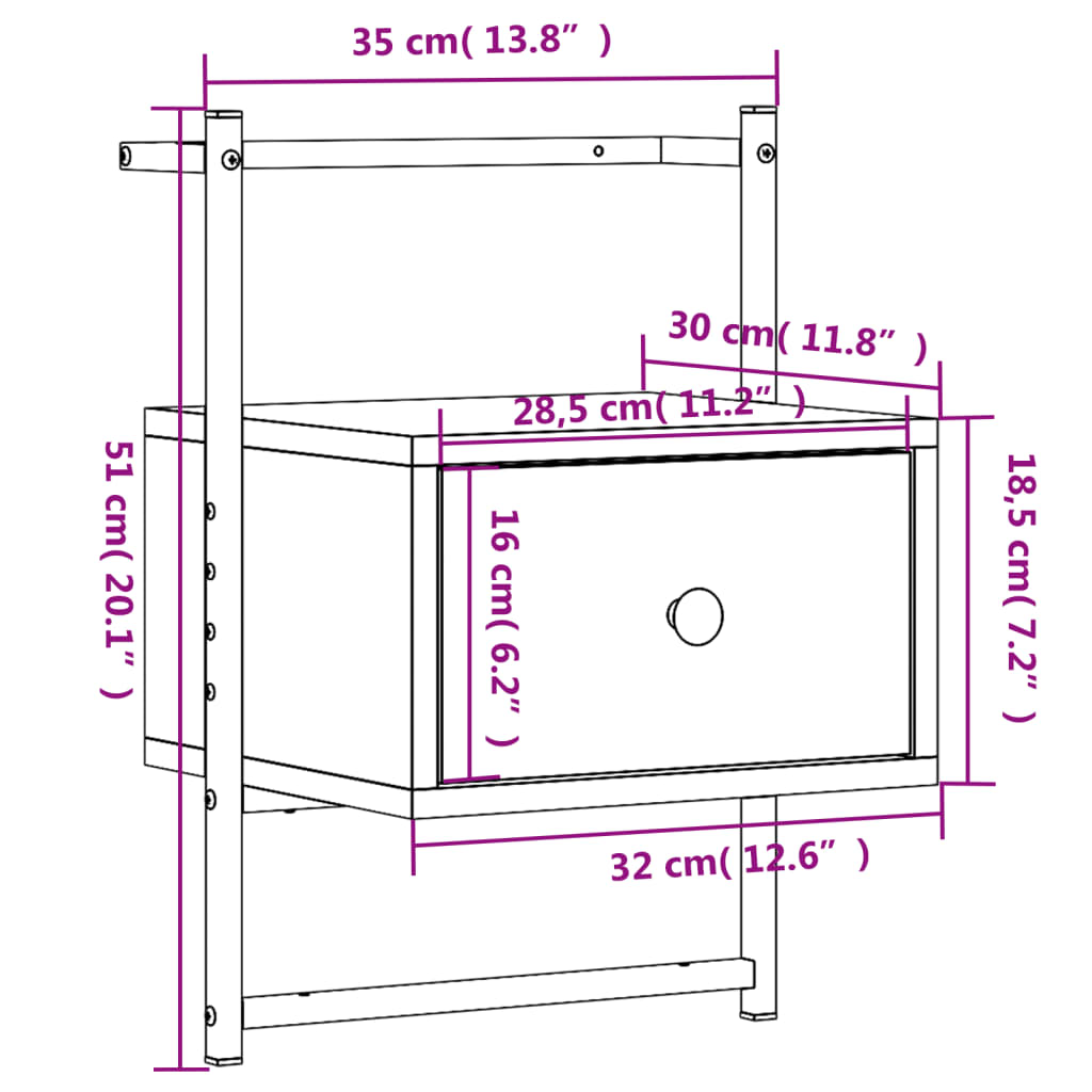 Comodino a Muro Nero 35x30x51 cm Legno Multistrato