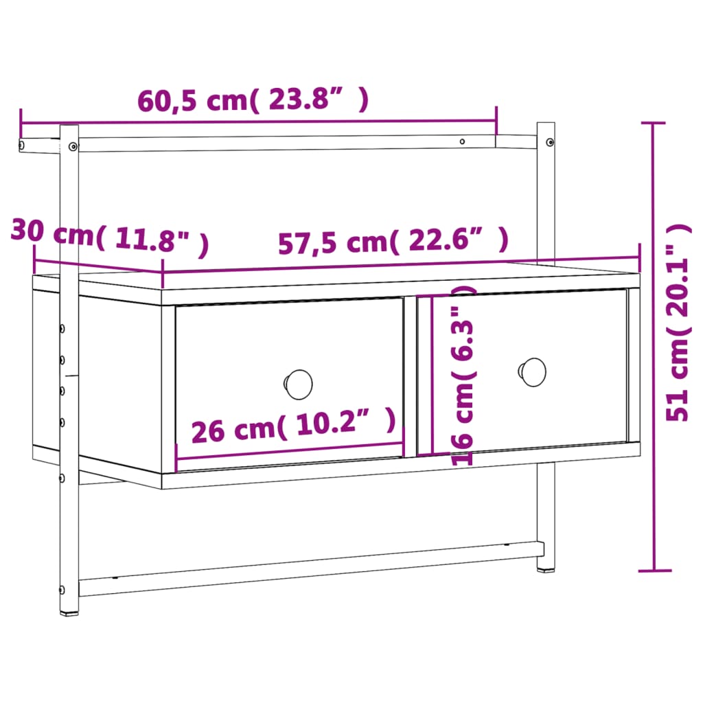 Mobile TV a Muro Nero 60,5x30x51 cm in Legno Multistrato