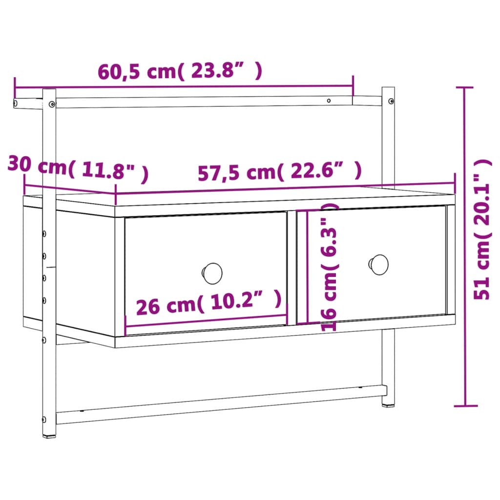 Mobile TV a Muro Rovere Sonoma 60,5x30x51 cm Legno Multistrato