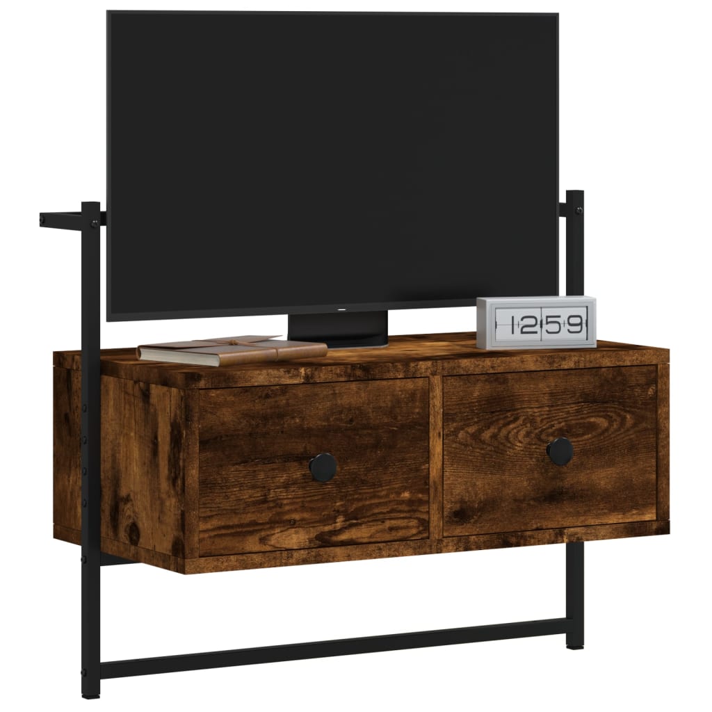 Mobile TV a Muro Rovere Fumo 60,5x30x51 cm in Legno Multistrato