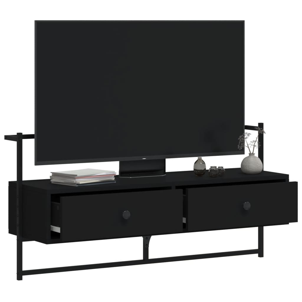 Mobile TV a Muro Nero 100,5x30x51 cm in Legno Multistrato