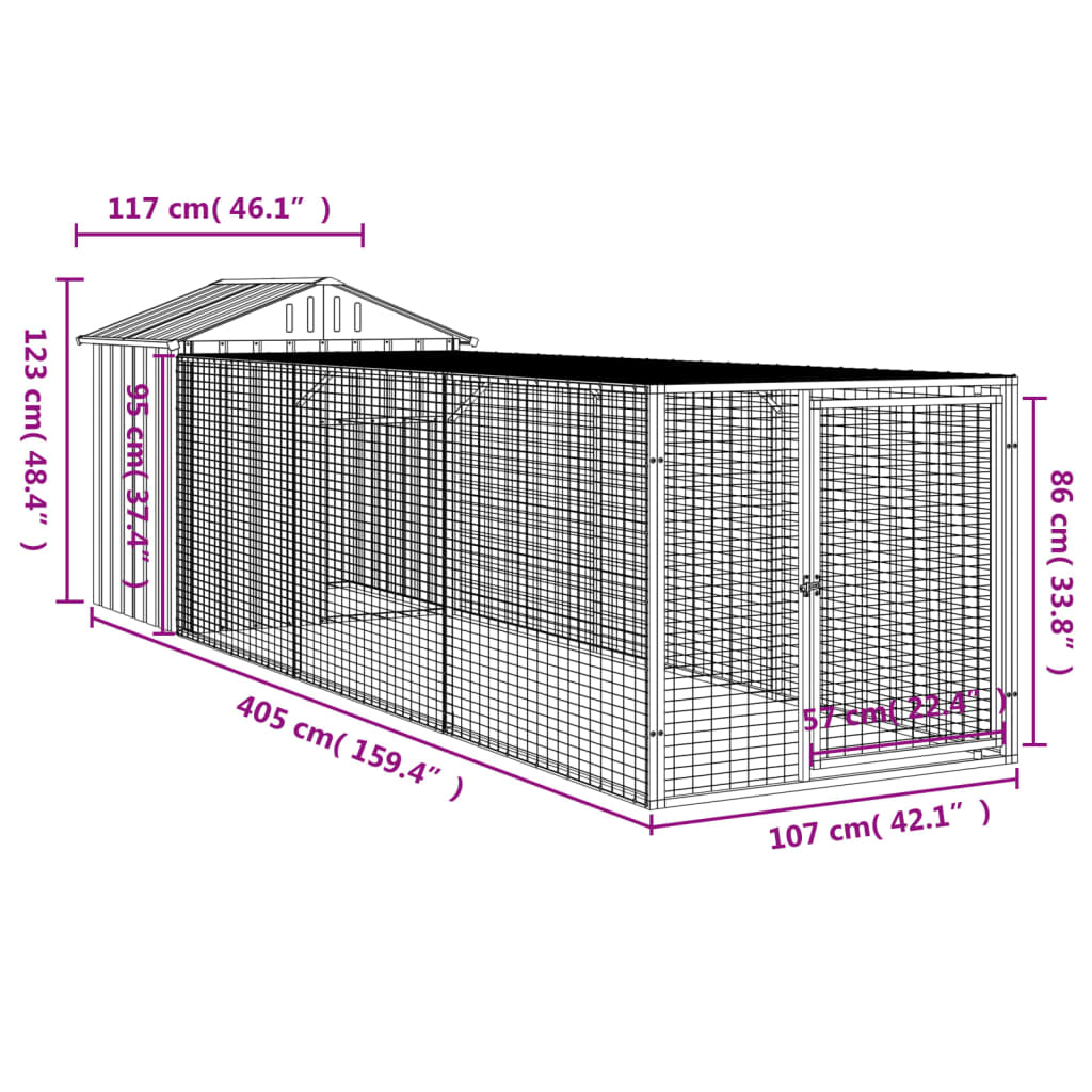 Pollaio Area Corsa Grigio Chiaro 117x405x123 cm Acciaio Zincato