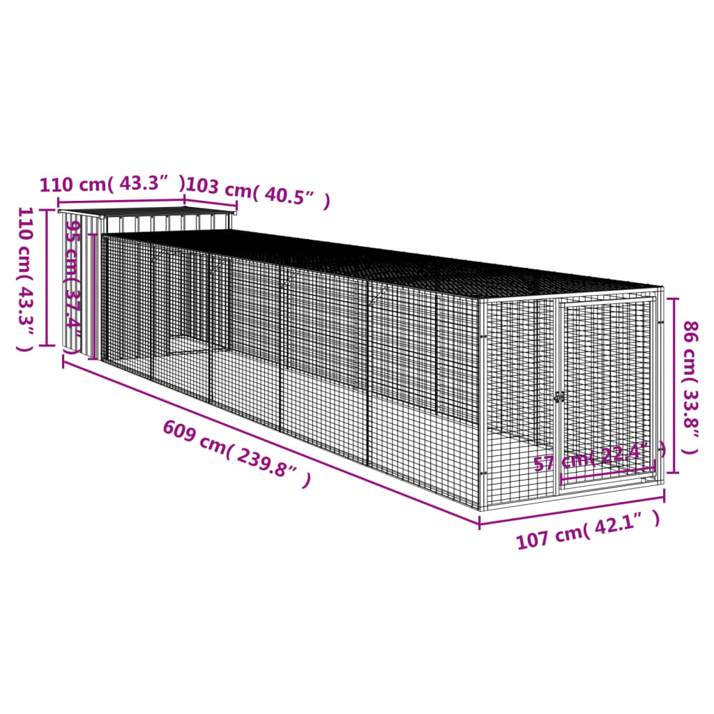 Pollaio Area Corsa Grigio Chiaro 110x609x110 cm Acciaio Zincato