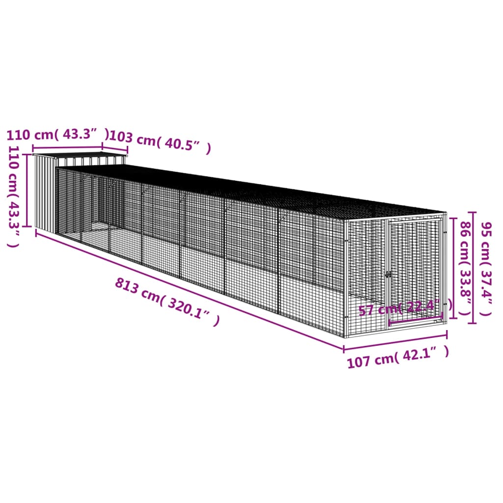 Pollaio Area Corsa Grigio Chiaro 110x813x110 cm Acciaio Zincato