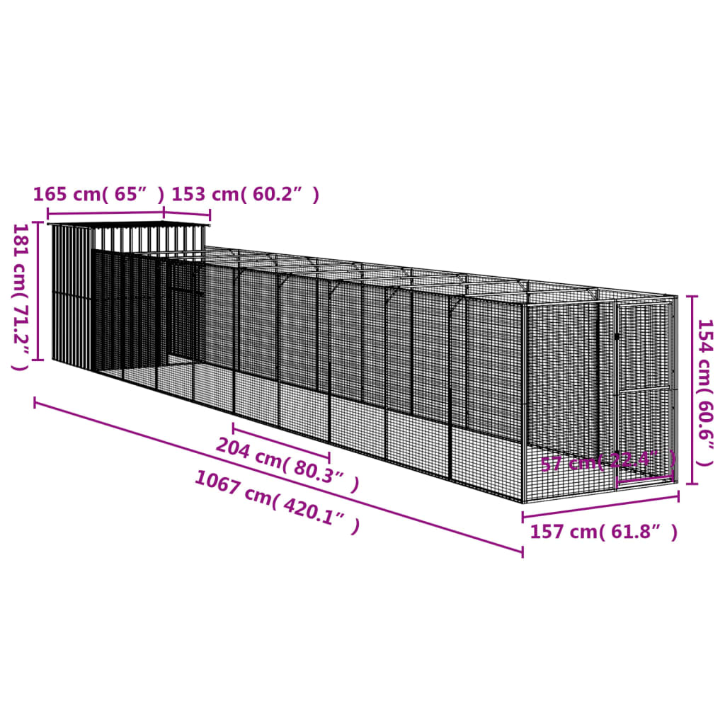 Casetta Cani Corsa Grigio Chiaro 165x1067x181cm Acciaio Zincato