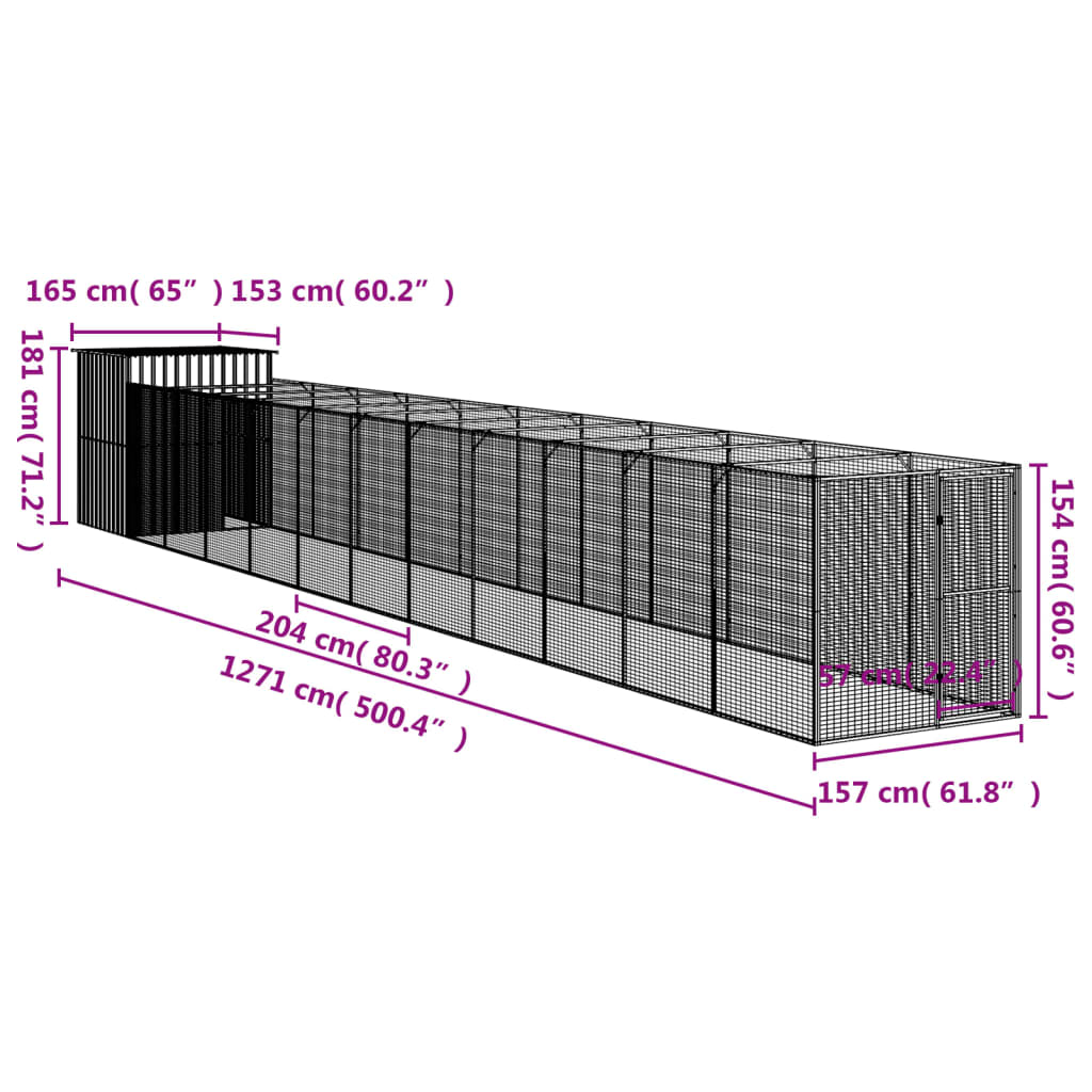 Casetta Cani Corsa Grigio Chiaro 165x1271x181cm Acciaio Zincato