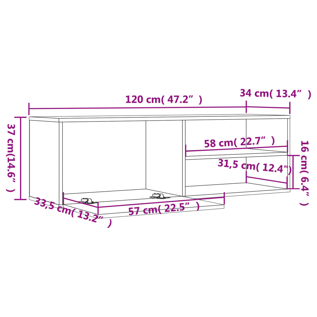 Mobile Porta TV Rovere Fumo 120x34x37 cm Legno Multistrato