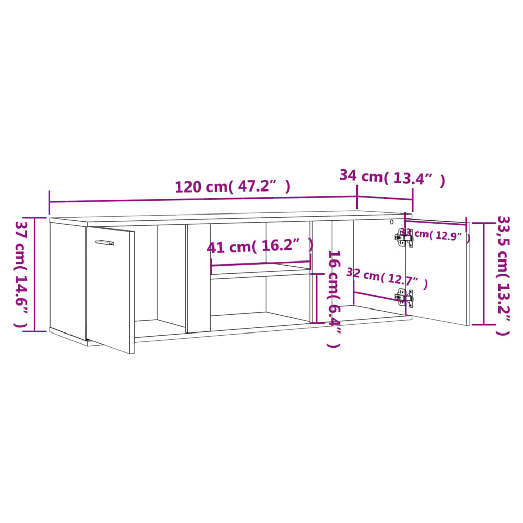 Mobile Porta TV Grigio Sonoma 120x34x37 cm in Legno Multistrato