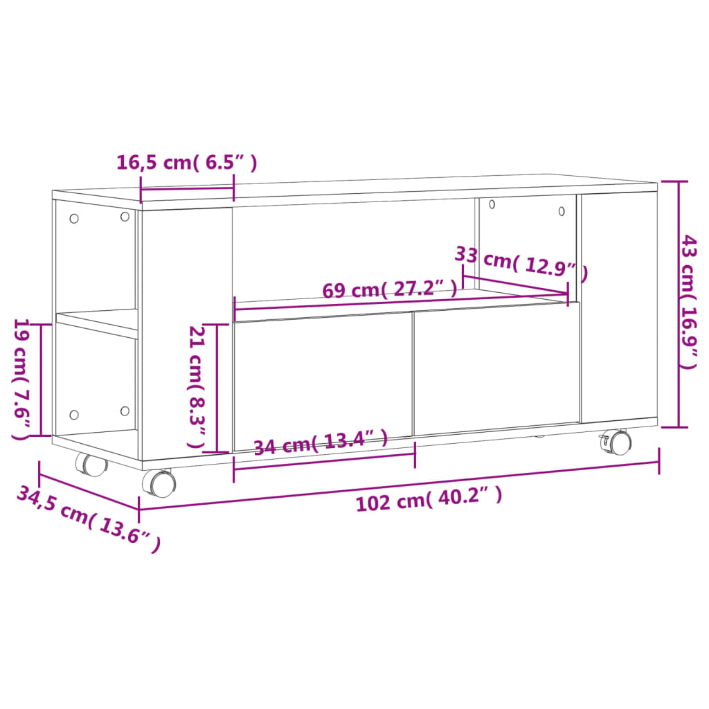 Mobile Porta TV Bianco 102x34,5x43 cm in Legno Multistrato