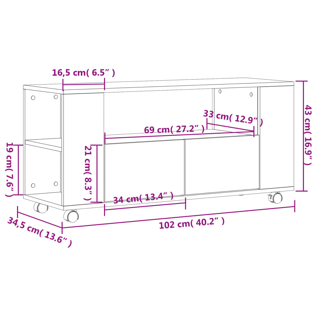 Mobile Porta TV Nero 102x34,5x43 cm in Legno Multistrato