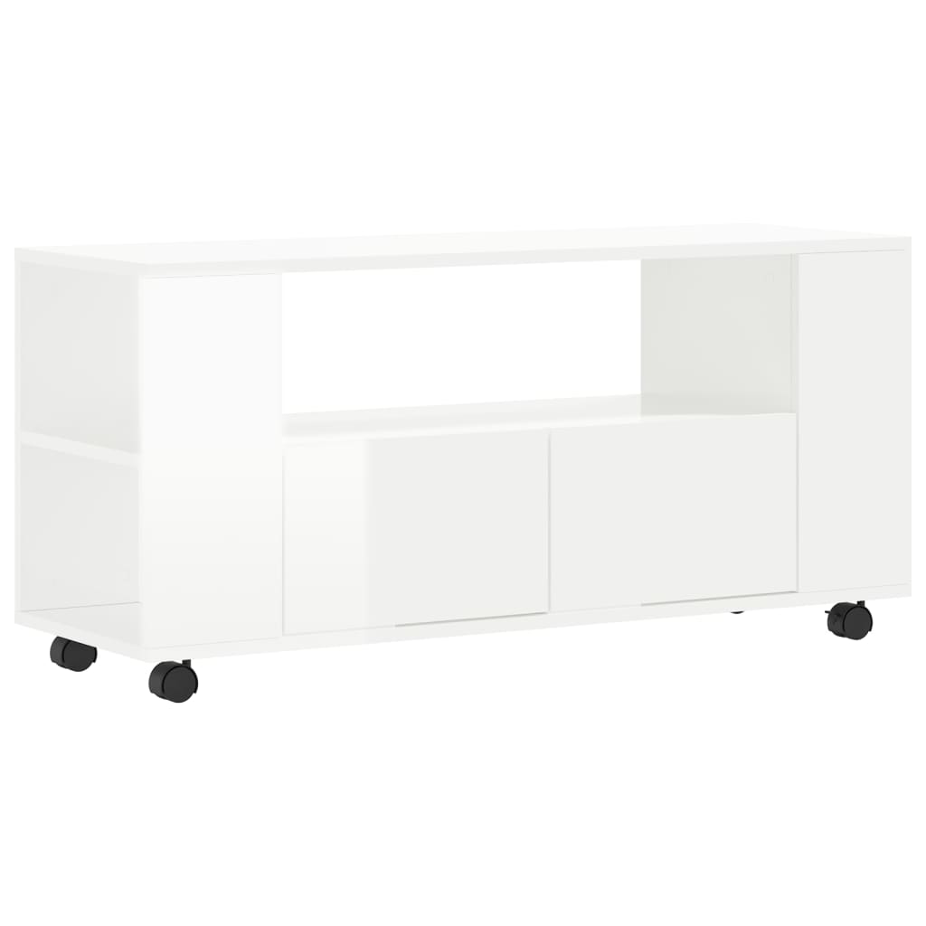 Mobile Porta TV Bianco Lucido 102x34,5x43 cm Legno Multistrato