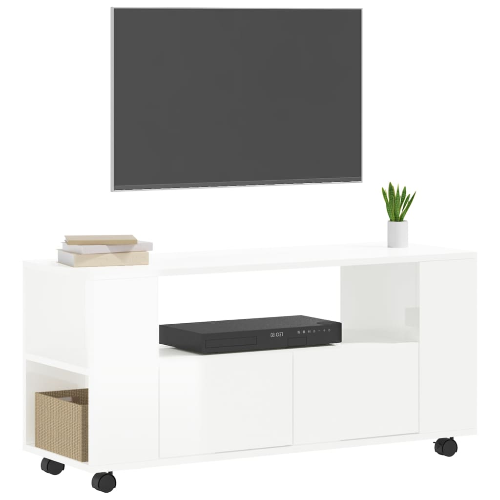 Mobile Porta TV Bianco Lucido 102x34,5x43 cm Legno Multistrato