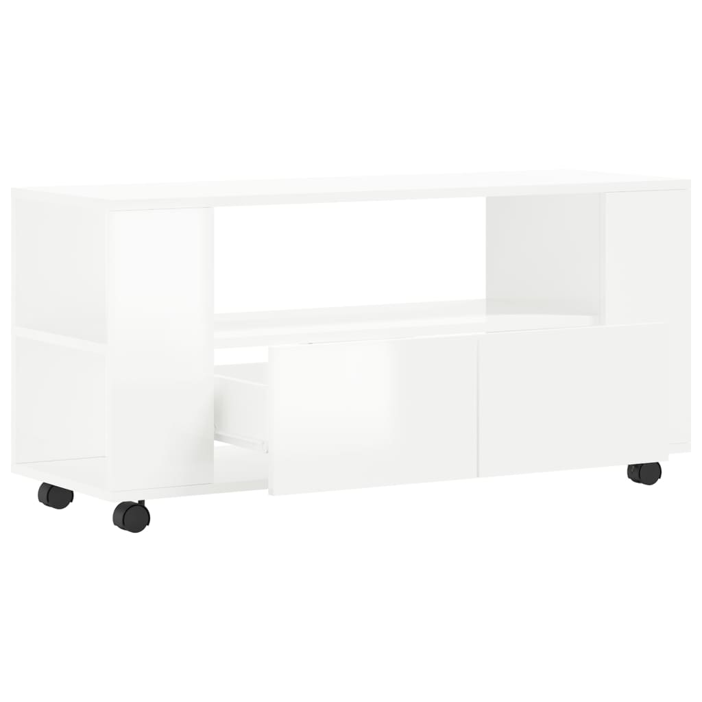 Mobile Porta TV Bianco Lucido 102x34,5x43 cm Legno Multistrato