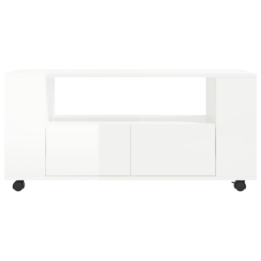 Mobile Porta TV Bianco Lucido 102x34,5x43 cm Legno Multistrato