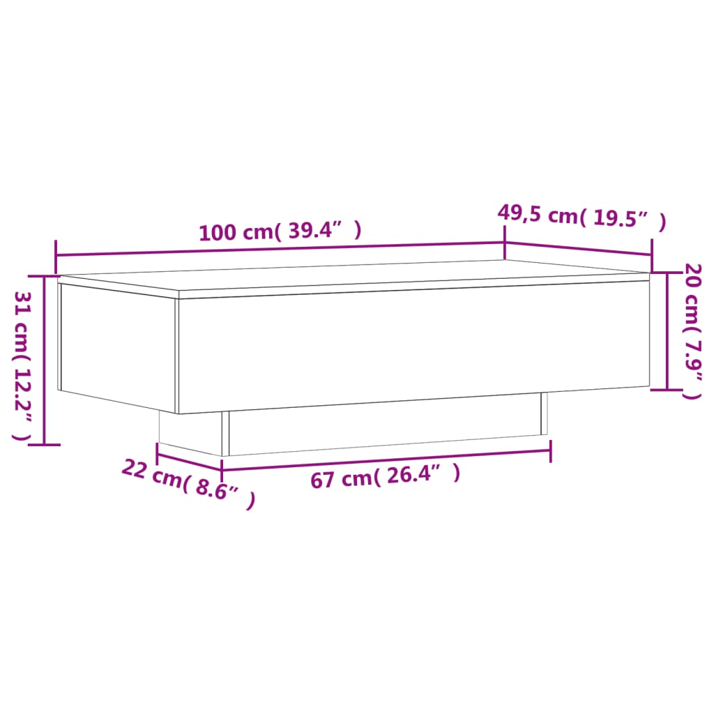 Tavolino Salotto Grigio Cemento 100x49,5x31cm Legno Multistrato