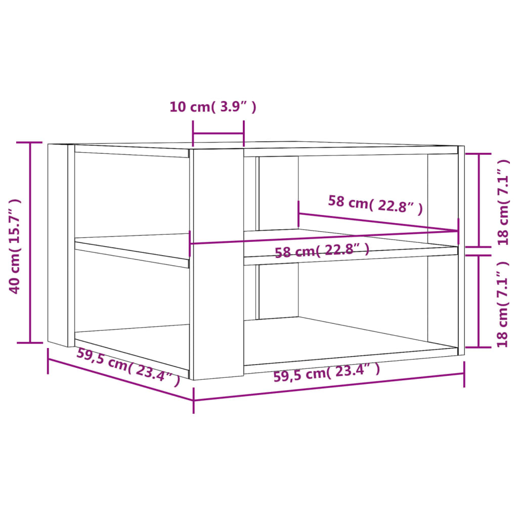 Tavolino Salotto Rovere Sonoma 59,5x59,5x40cm Legno Multistrato