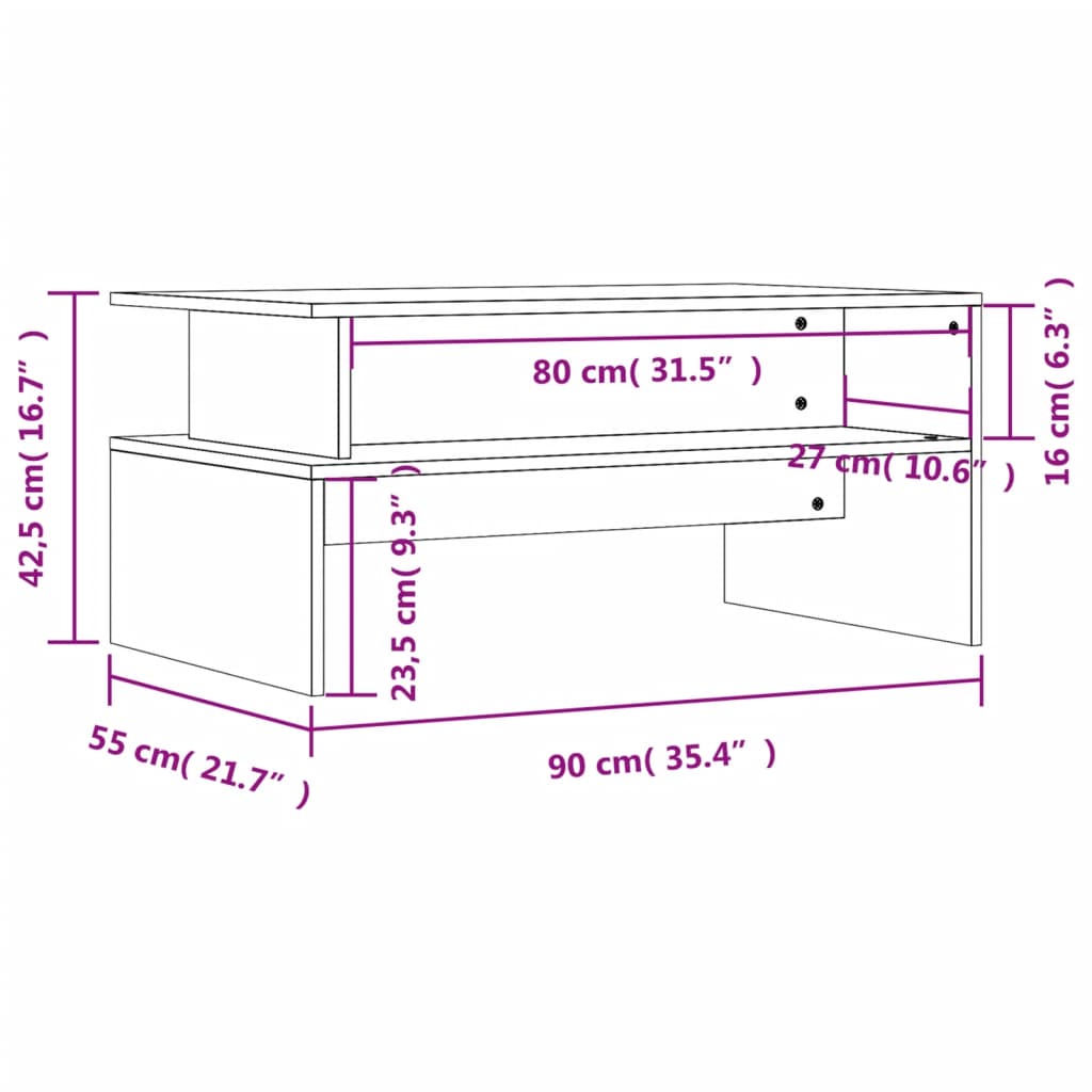 Tavolino da Salotto Nero 90x55x42,5 cm in Legno Multistrato