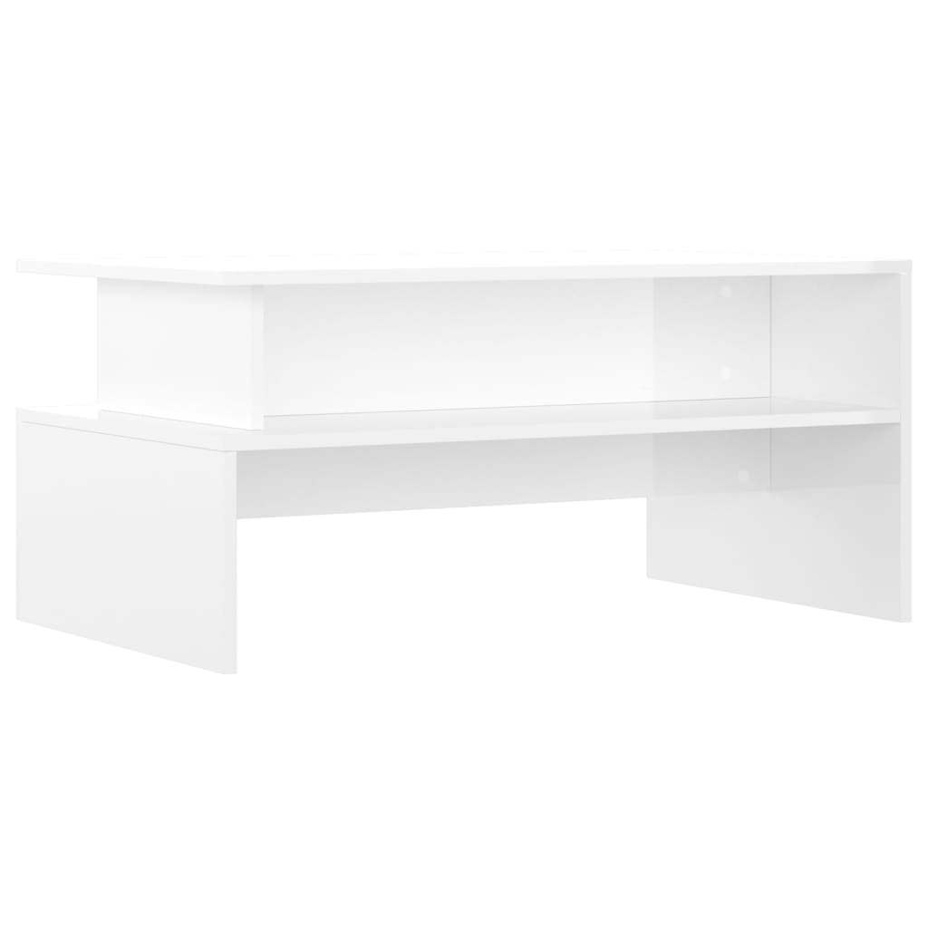 Tavolino Salotto Bianco Lucido 90x55x42,5 cm Legno Multistrato