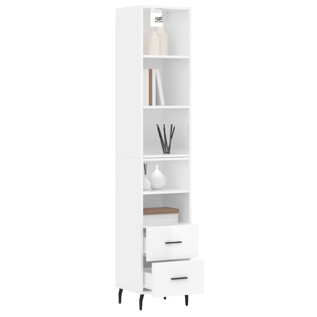 Credenza 34,5x34x180 cm in Legno Multistrato Bianco Lucido