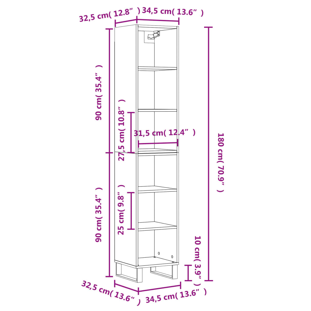 Credenza Grigio Sonoma 34,5x32,5x180 cm in Legno Multistrato