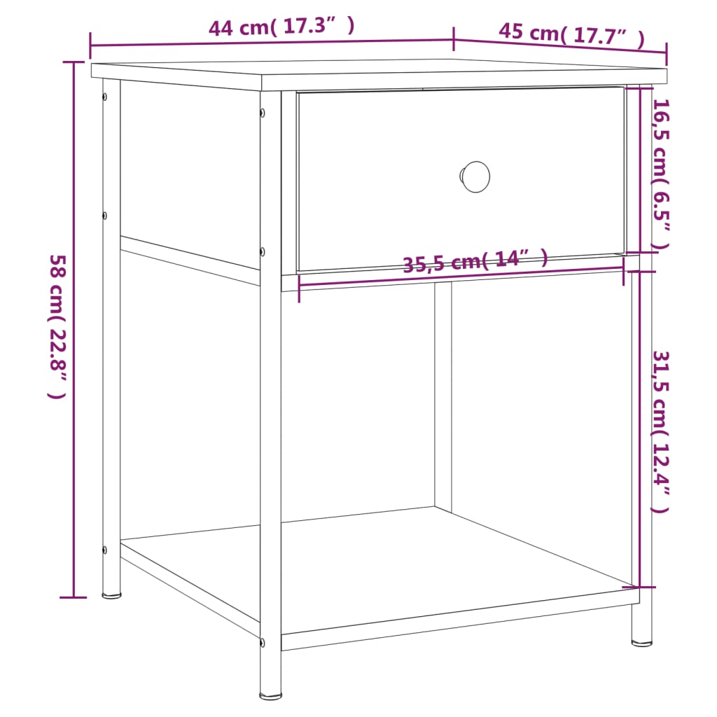 Comodino Nero 44x45x58 cm in Legno Multistrato