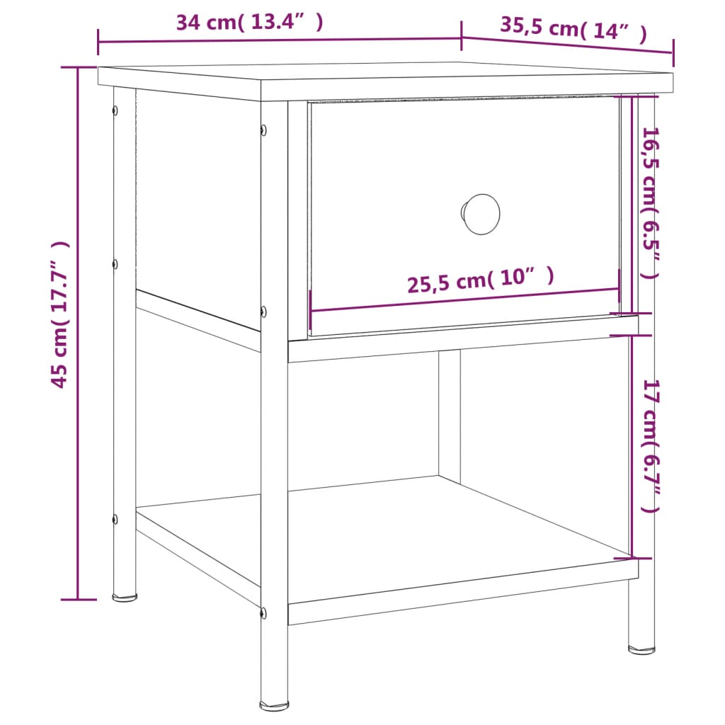 Comodino Rovere Fumo 34x35,5x45 cm in Legno Multistrato