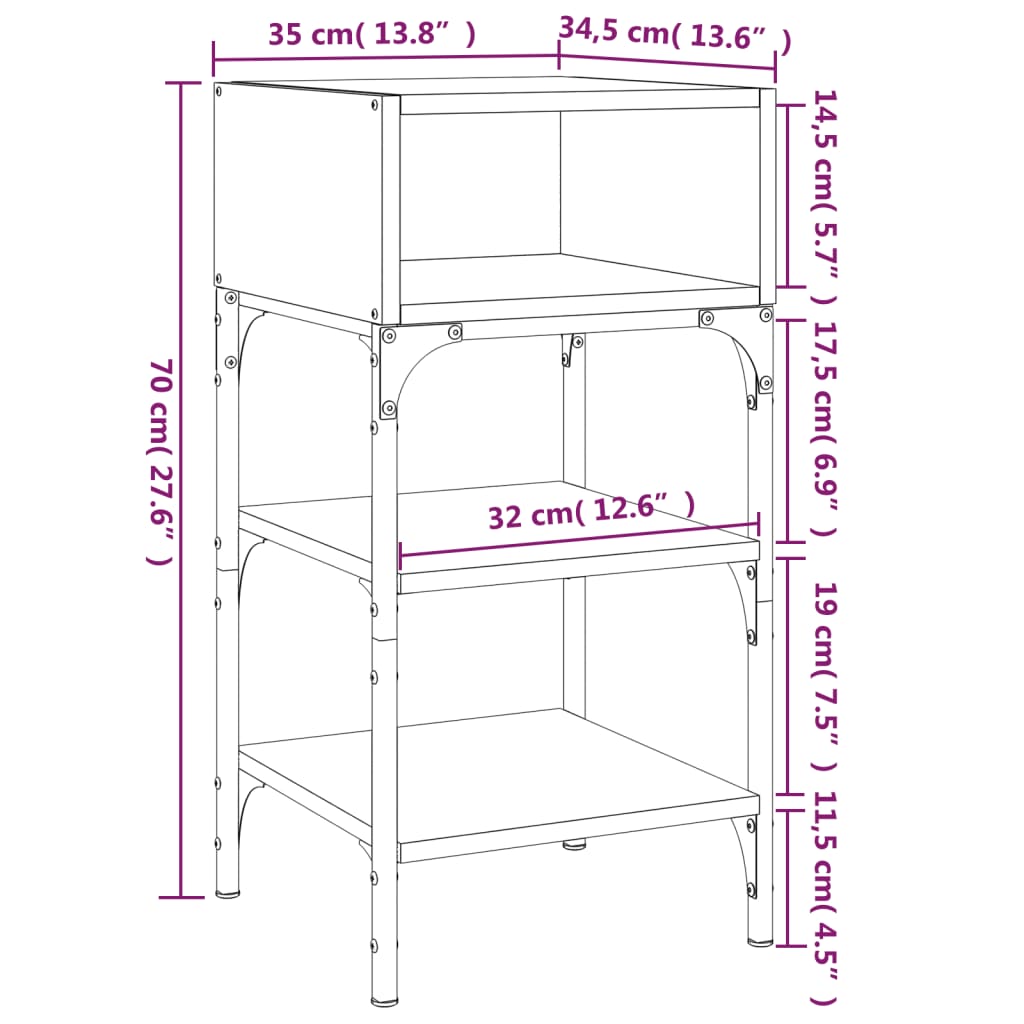 Comodino Grigio Sonoma 35x34,5x70 cm in Legno Multistrato