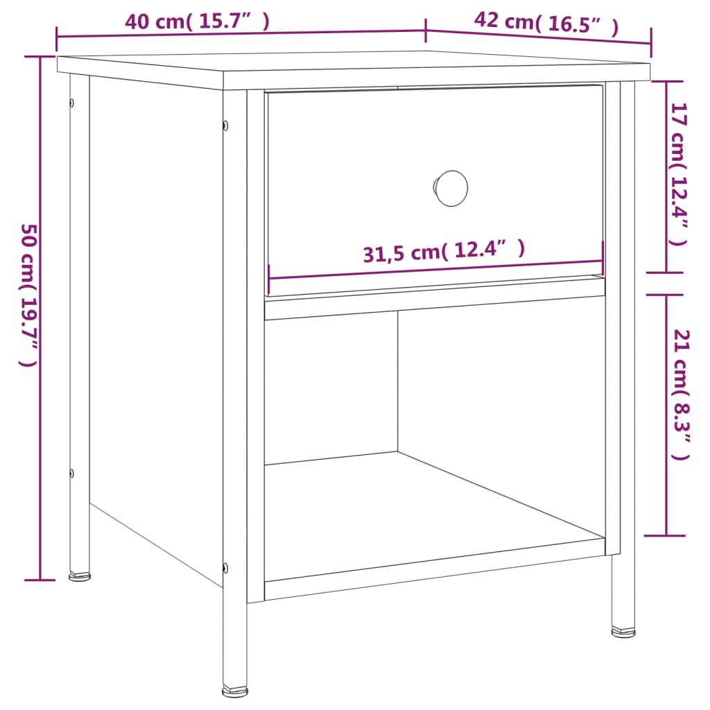 Comodino Rovere Sonoma 40x42x50 cm in Legno Multistrato