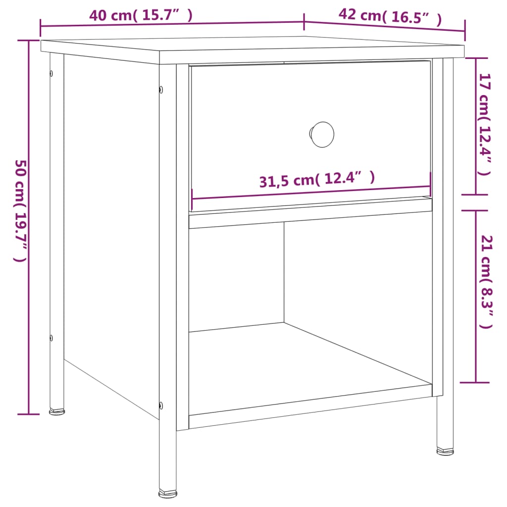 Comodino Rovere Fumo 40x42x50 cm Legno Multistrato