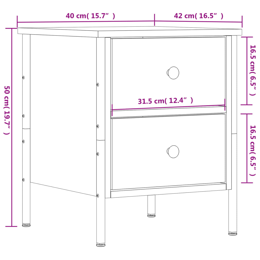 Comodino Nero 40x42x50 cm in Legno Multistrato