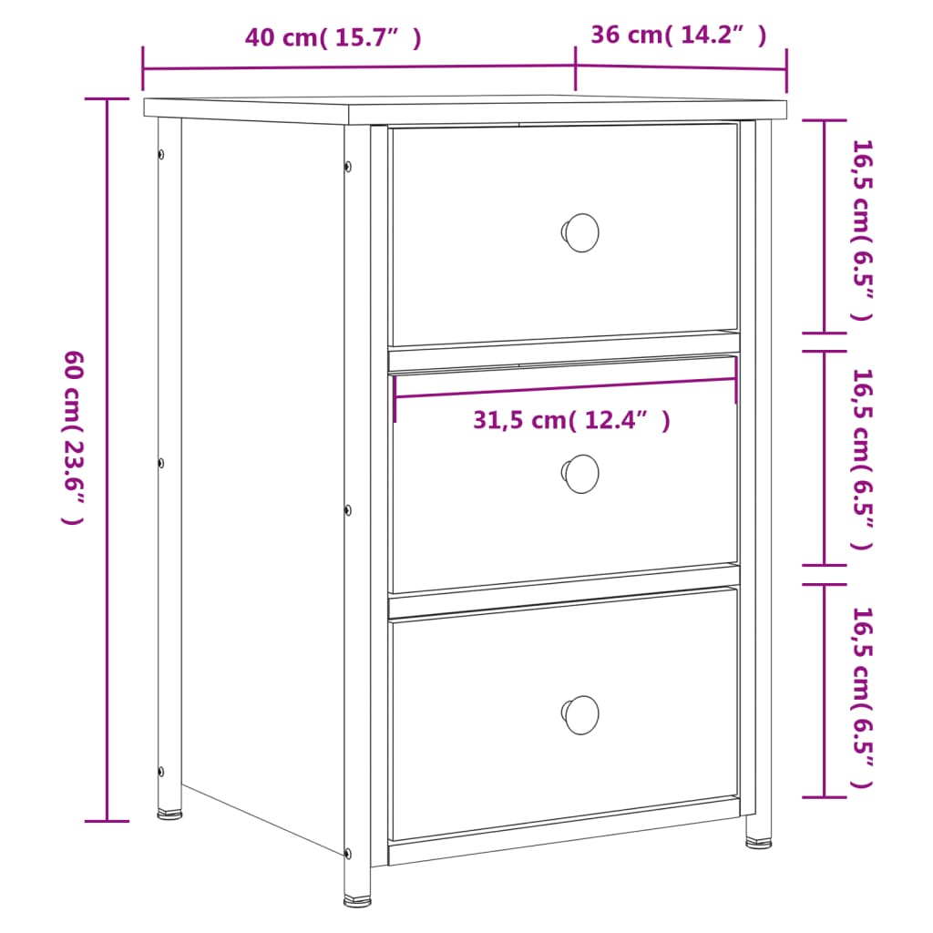 Comodino Rovere Fumo 40x36x60 cm in Legno Multistrato