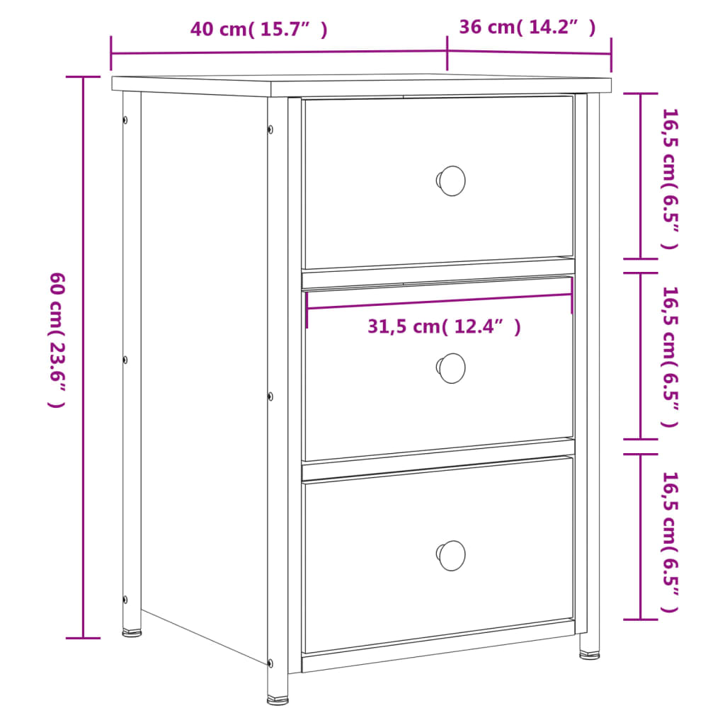 Comodino Grigio Sonoma 40x36x60 cm in Legno Multistrato