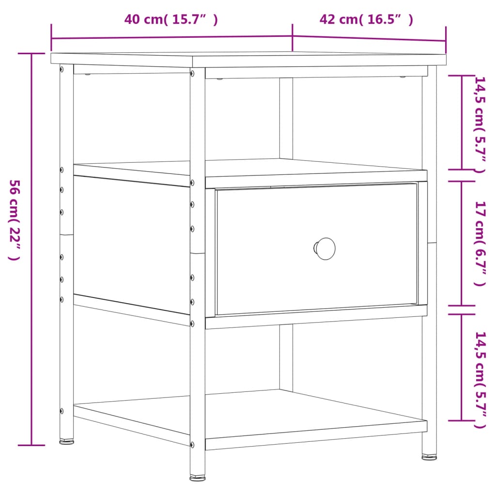 Comodino Rovere Fumo 40x42x56 cm Legno Multistrato